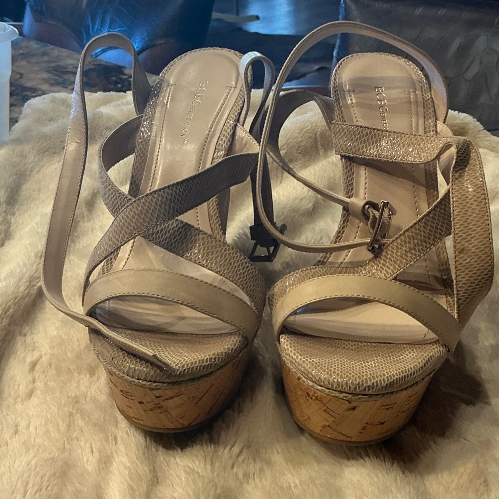BCBGeneration Beige Strappy Platform Sandals - image 1